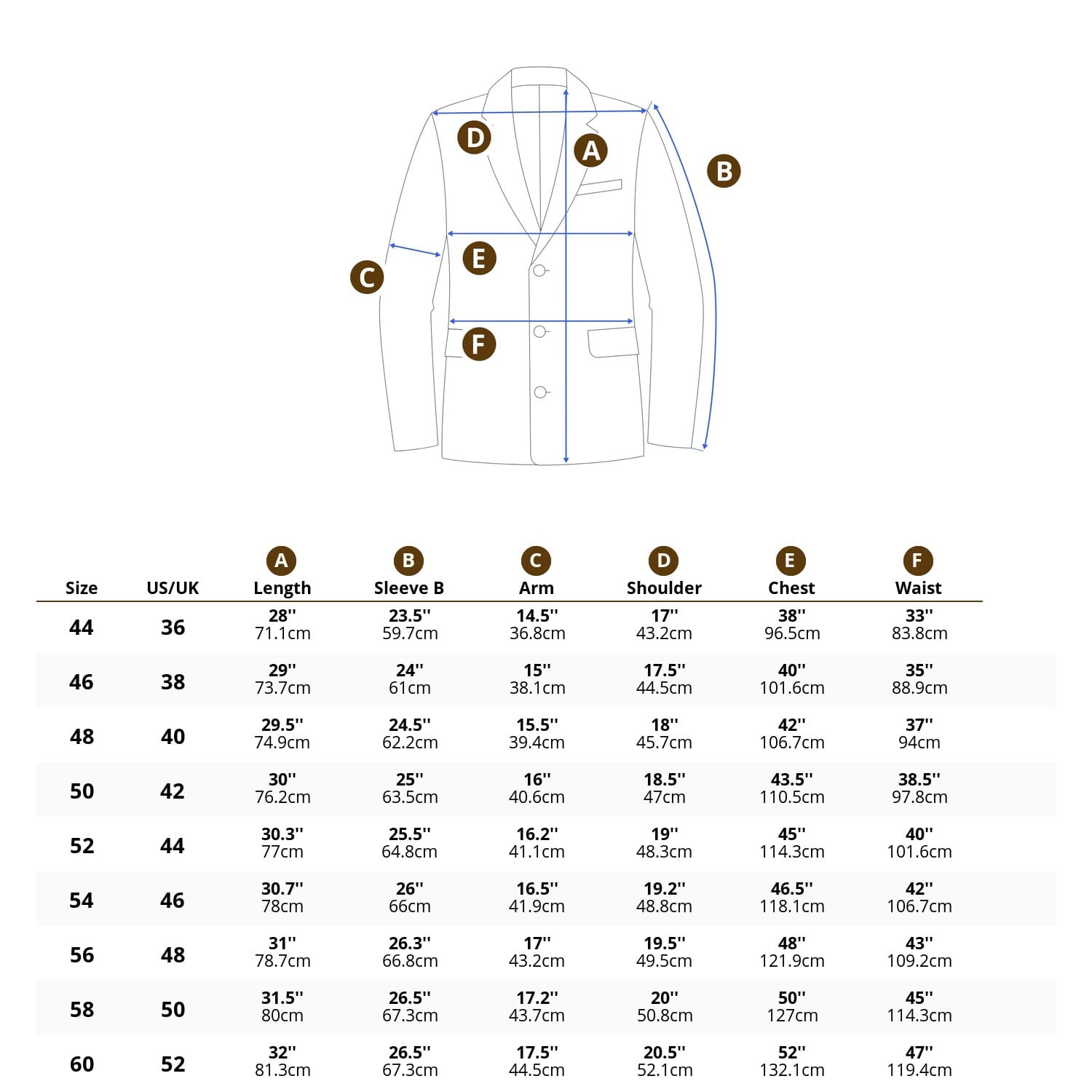 Suit Jacket Sizing Chart